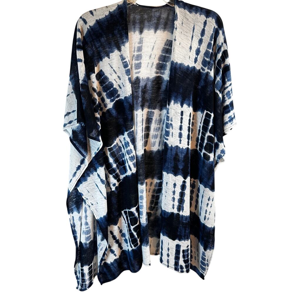 Indigo Tie-Dye Kimono Cardigan One Size Short Sleeve • Flowy Boho Layering